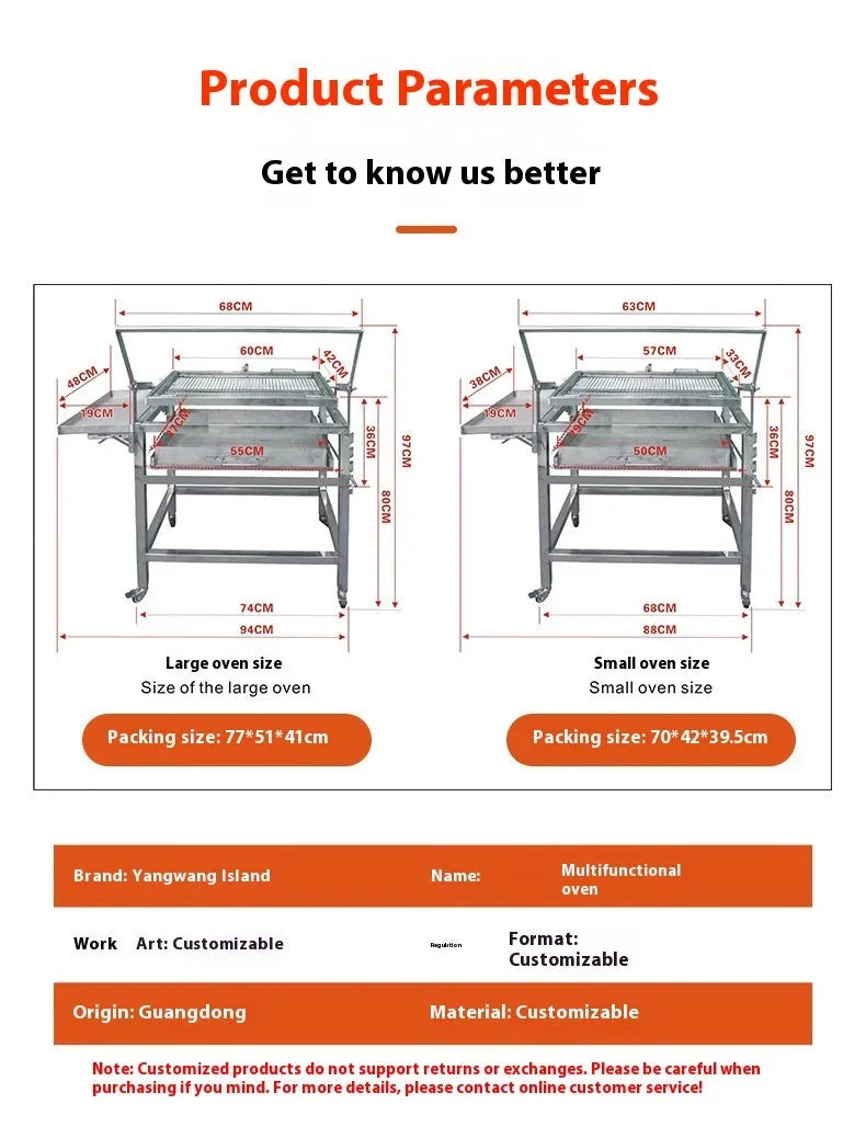 Large black stainless steel portable charcoal barbecue grill in a foldable design.