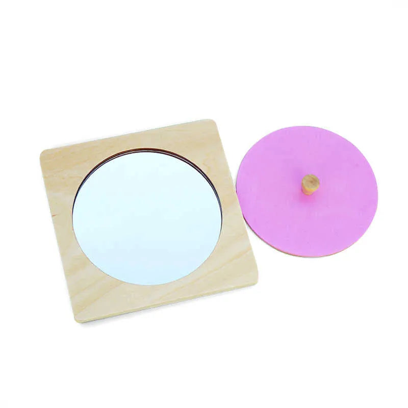 Baby Montessori Mirror Puzzle Toy wooden shape grab board with mirror for toddlers