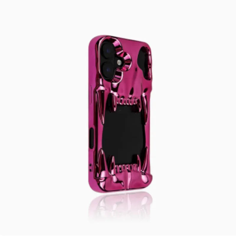 Bright silver electroplating iPhone case with hollow skull and tiger tooth design, silicone protective cover