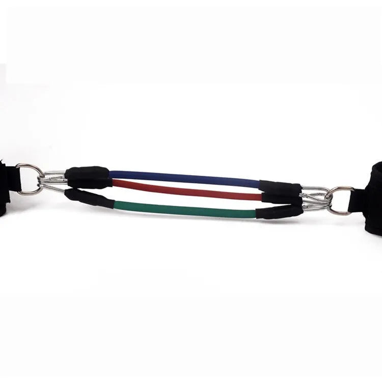 Black taekwondo leg pull rope training set for explosive force development.