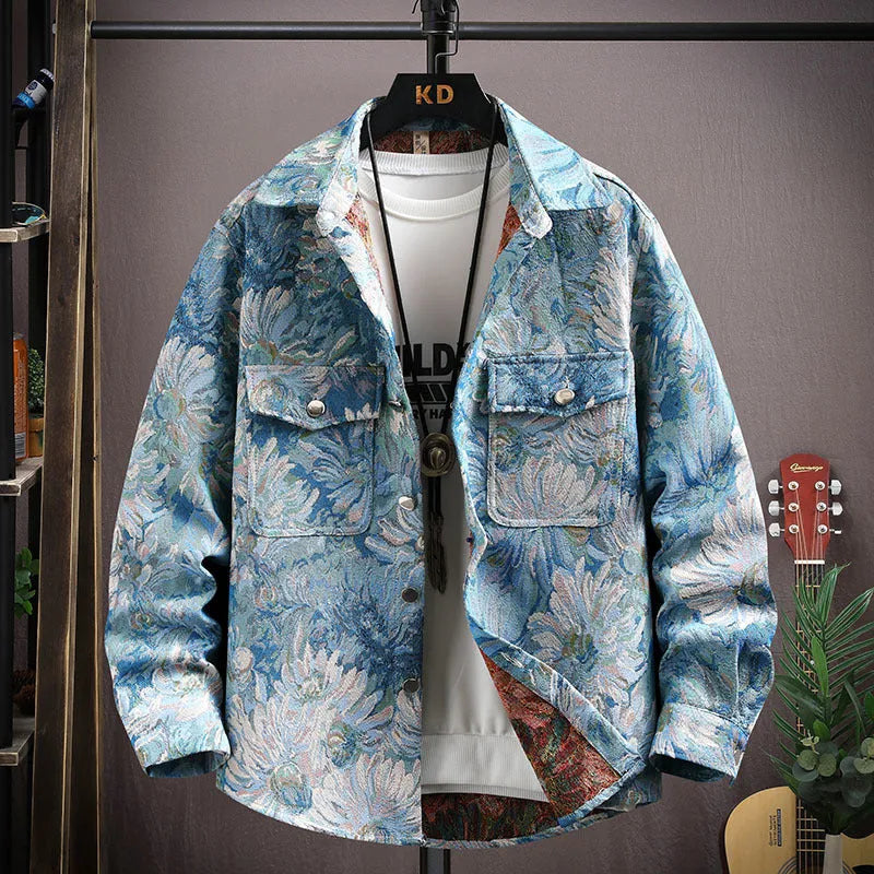 Casual long sleeve lapel shirt coat in a straight hem design, shown in a colour like blue or black