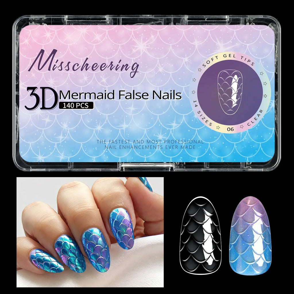 3D scale long shaping nail tips in colour-coded packaging for professional manicures