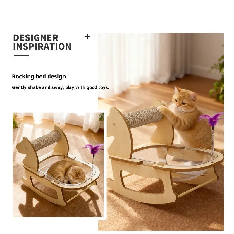 Hemp rope cat bed with space capsule rocking chair design, wear-resistant non-shedding column, medium density fiberboard frame