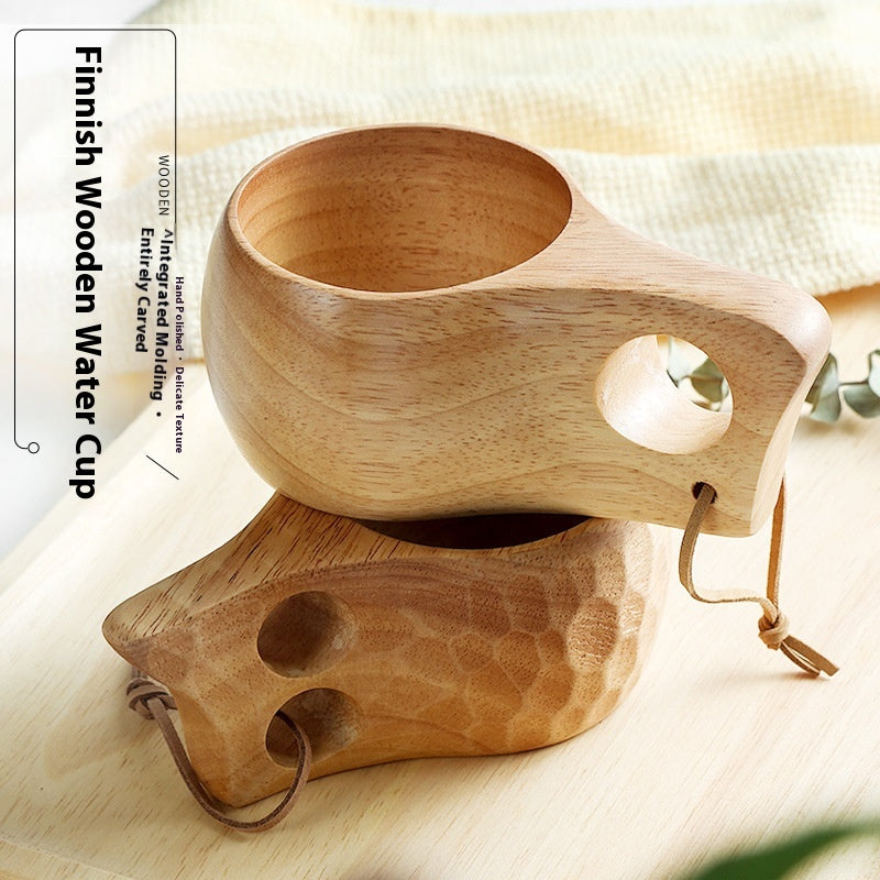 Wooden Breakfast Cup Large Capacity Milk Coffee Mug – Premium Oak Wood Tea Beer Cup with Hanging Rope