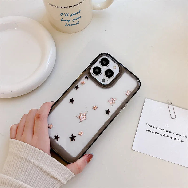 Simple doodle lucky star acrylic side PC hard phone case for iPhone 11 to 14 series