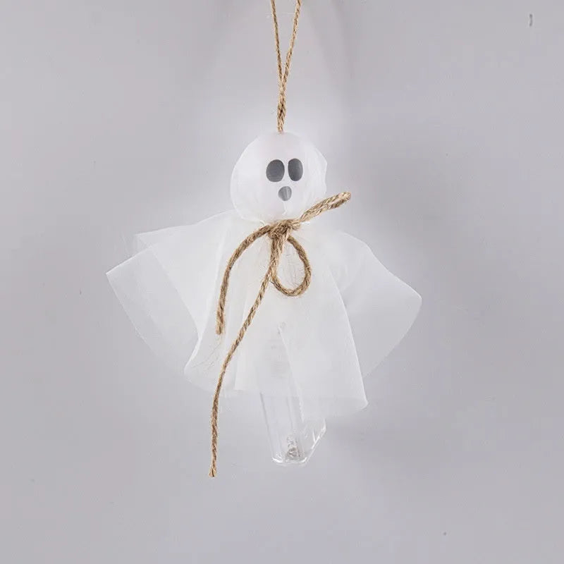 Halloween ghost-themed LED lighting chain with battery box, showing colourful lights on a PVC string.