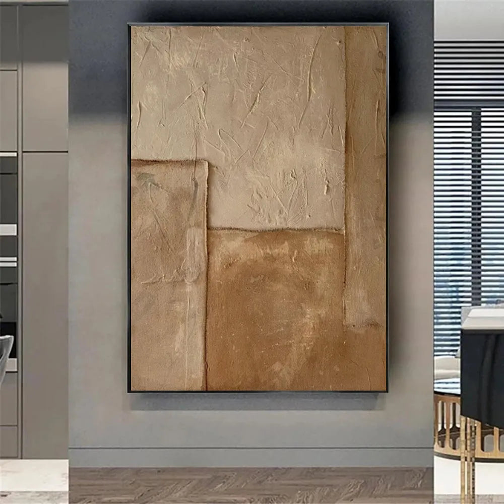 Large abstract handmade brown texture medieval style oil painting on canvas wabi-sabi home wall decor