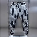 Men's Ice Silk loose trousers in black with high waist drawstring and ankle strap straight leg for summer