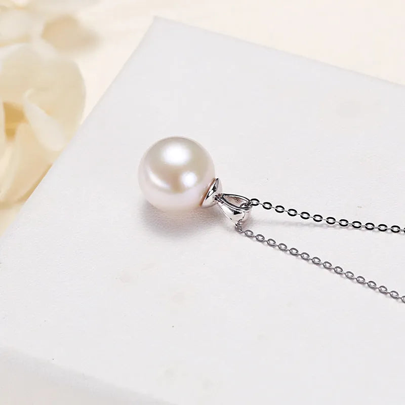 S925 silver freshwater pearl necklace with 11-12mm white Edison pearl pendant on 45cm chain