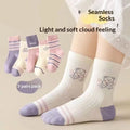 Pack of five children's cotton mid-calf socks with lace detail in Baby Bear, Rainbow Pony, and Leopard Bear colourways