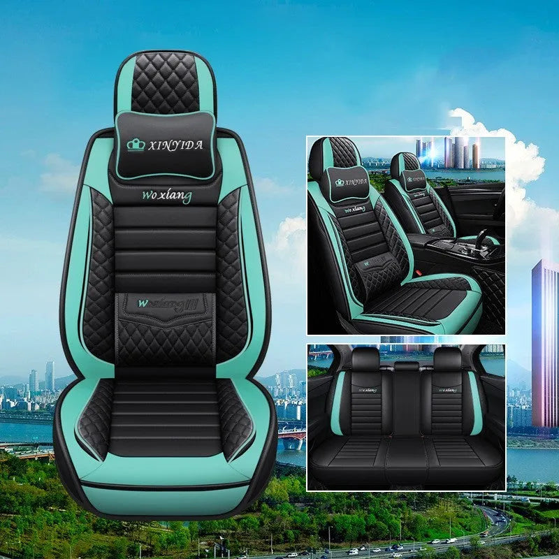 Leather car seat cushion with high elastic sponge filler, shown in a red colour on a car seat.