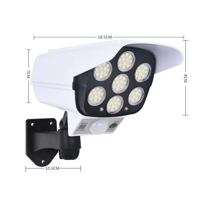 Outdoor solar simulation monitor lamp with abstract design for courtyard wall mounting.