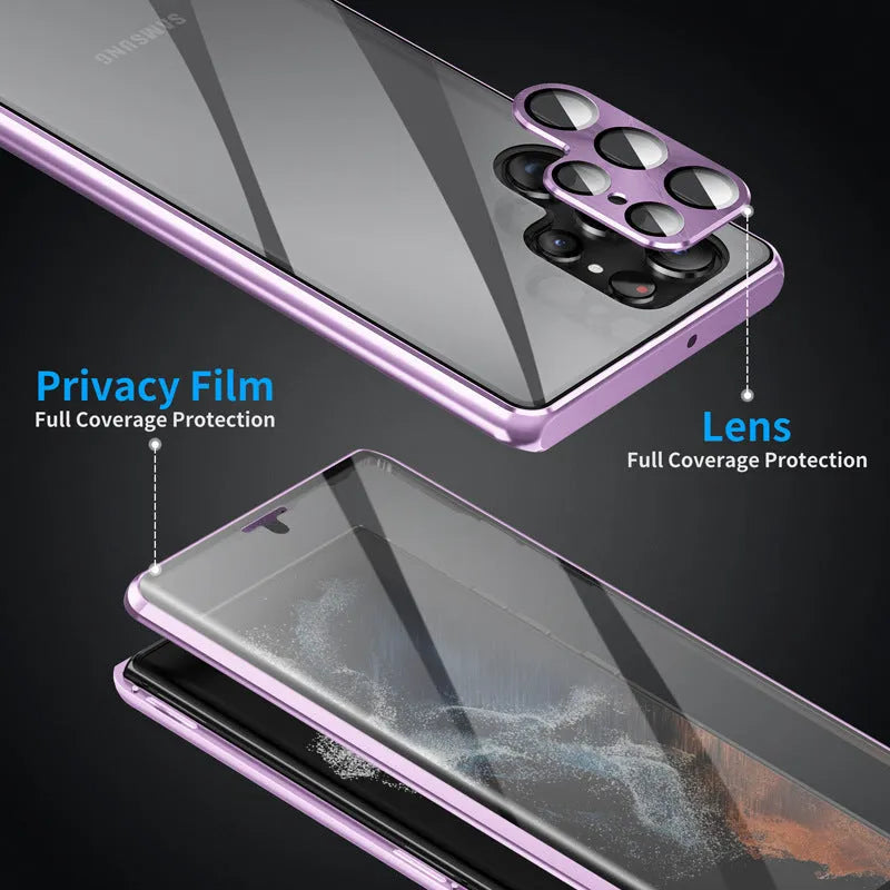 Metal magnetic phone case with mirror for Samsung Galaxy S24 Ultra in black colour.