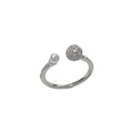 Round zircon open-end ring with gold plating on copper in gold or silver colour