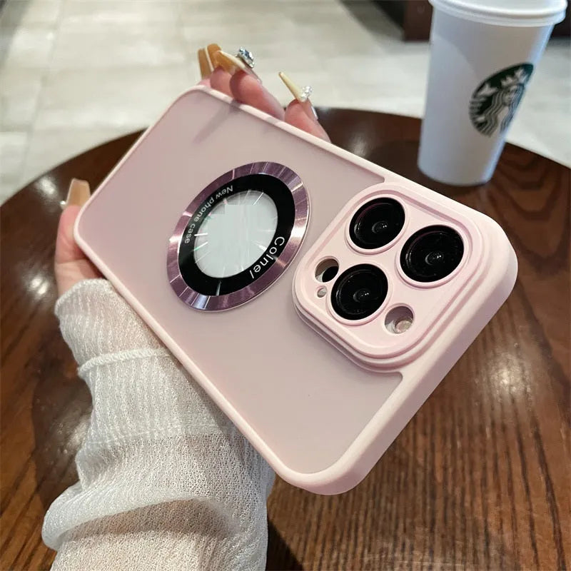 Magnetic frosted PC phone case for iPhone 15 series in dark purple with magnetic attachment