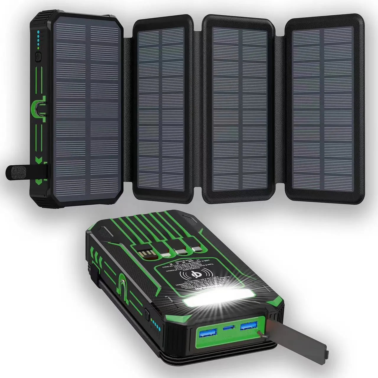 Solar folding power bank 20000mAh with three-fold design in black and blue colour option, plastic shell