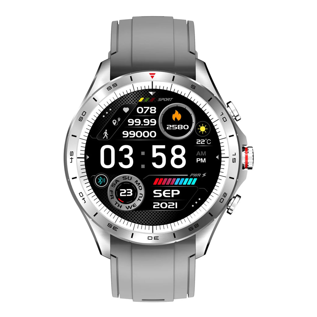 Men's black smart bracelet watch with zinc alloy case and silicone wristband on a wrist.