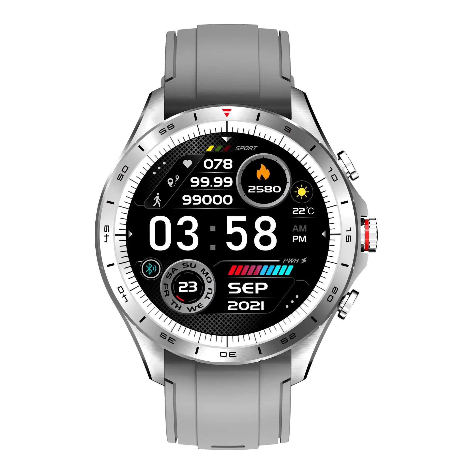 Men's black smart bracelet watch with zinc alloy case and silicone wristband on a wrist.