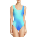 Girl's sleeveless one-piece swimsuit with a digital printing pattern, shown in one of six available colours.
