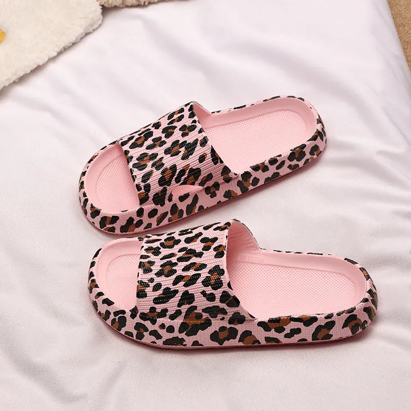 Leopard print EVA slippers with thick bottom in multiple colour options for adults