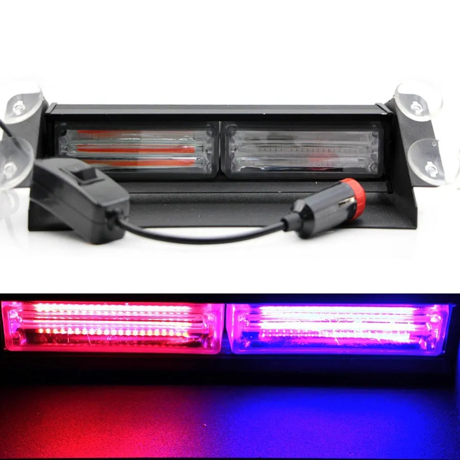 12V LED strobe light with aluminium housing and suction cup mount for car windscreen
