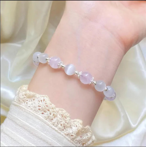 Handmade opal amethyst crystal bracelet with moon-shaped centrepiece over 20mm