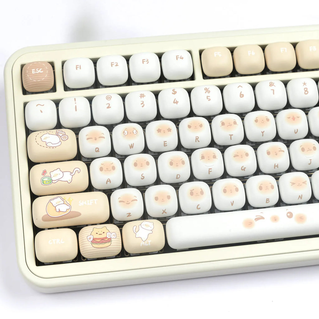 26-piece PBT key cap set with steamed bread design for mechanical keyboards, showing march past colour scheme