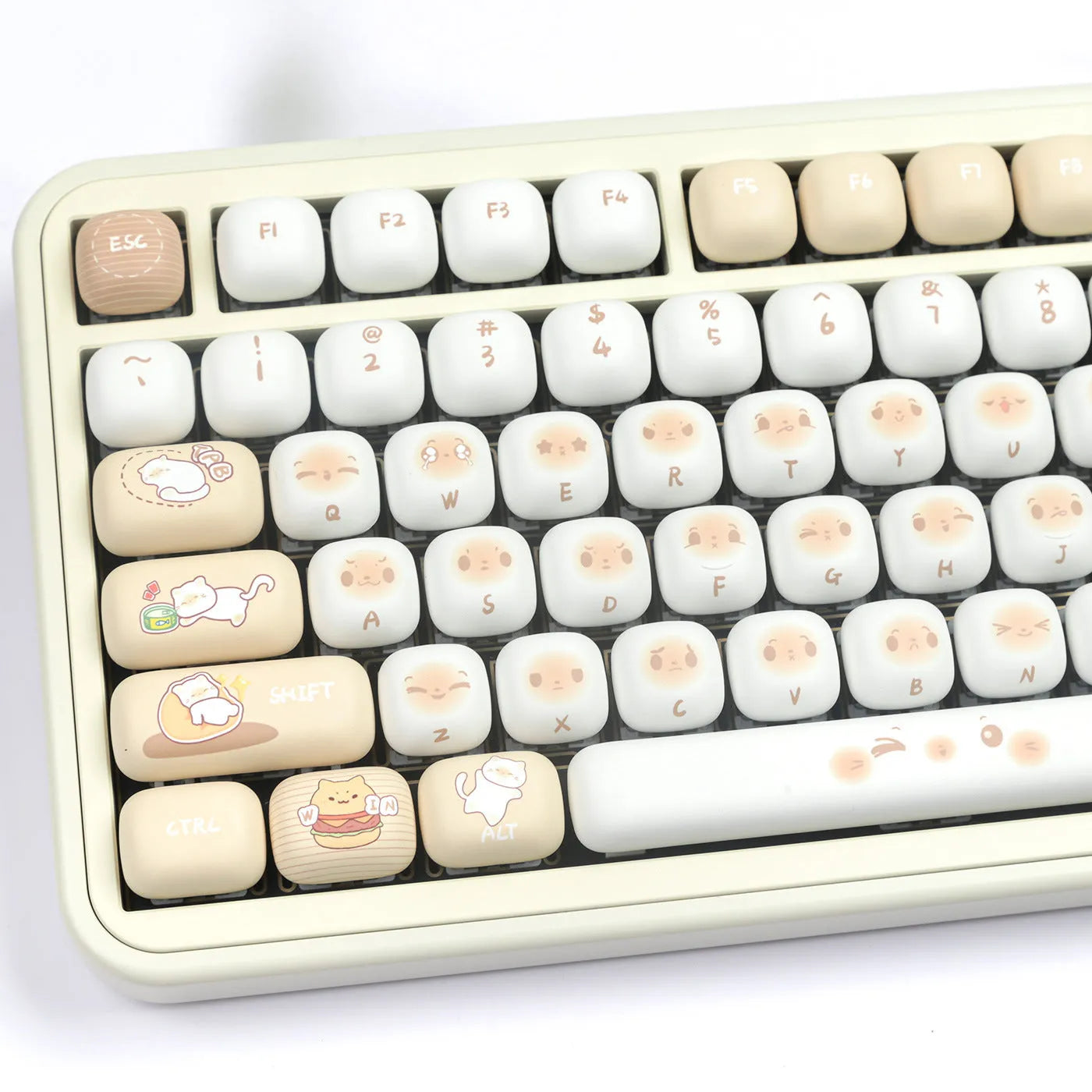 26-piece PBT key cap set with steamed bread design for mechanical keyboards, showing march past colour scheme