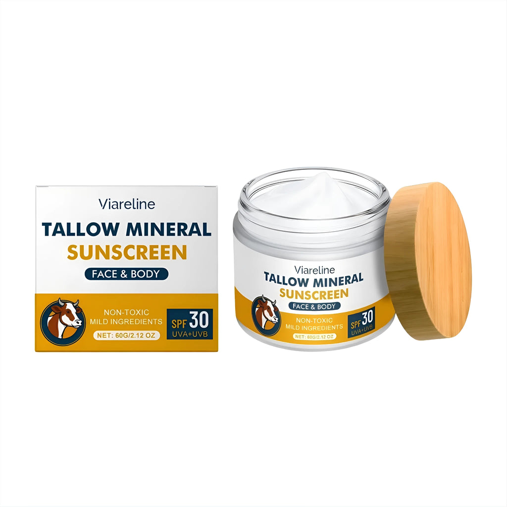 60g tube of cow fat moisturising sunscreen for facial UV protection with mineral filters.