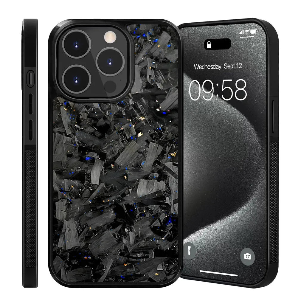 Blue gold splicing carbon fibre anti drop phone case for iPhone 16 Pro Max