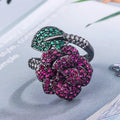 Gold-plated black gold simulation corundum flower personality ring with geometric design