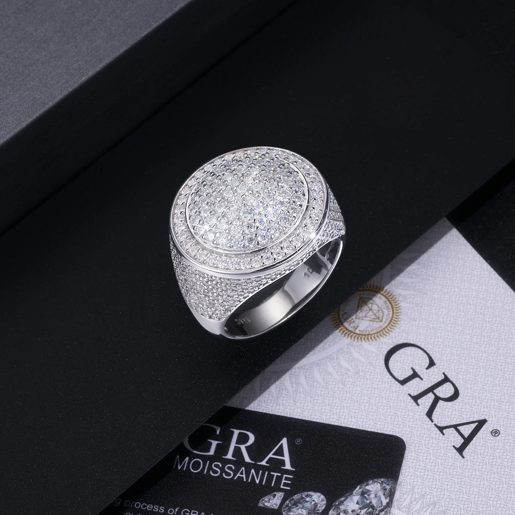 Men's moissanite ring set in S925 silver with platinum plating, hip-hop style, testable with diamond pen, gift box packaging