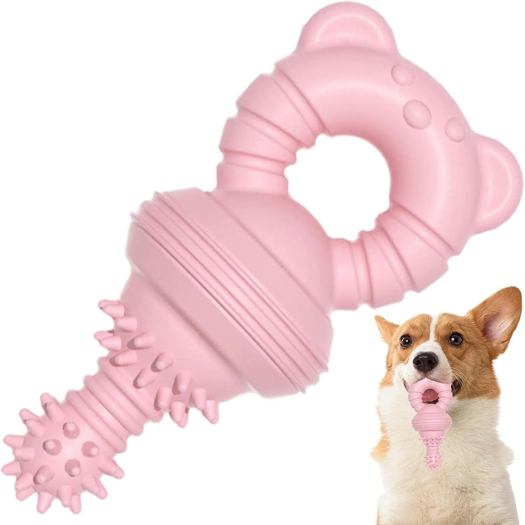 Blue rubber molar clean dog chew toy with bell shape and textured concave-convex surface.