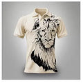 Summer lion print business casual T-shirt in bird eye cloth with zipper decorations, short sleeves, polyester fabric