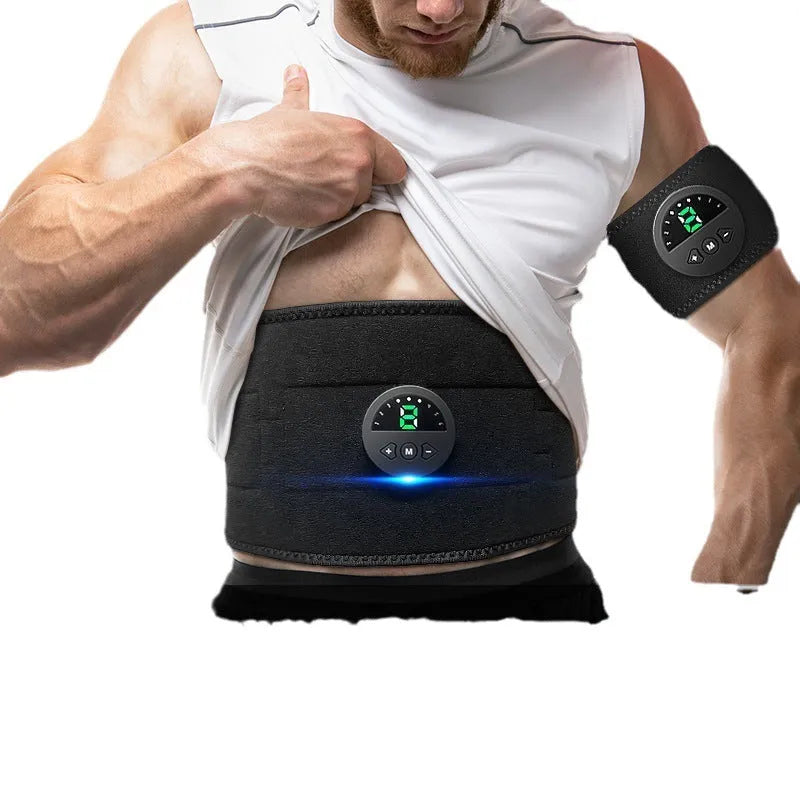 Fitness belt with digital display screen for waist and abdomen workout and massage.