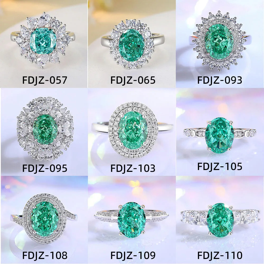Geometric S925 silver women's ring with an emerald and inlaid high carbon diamond on a model's hand.