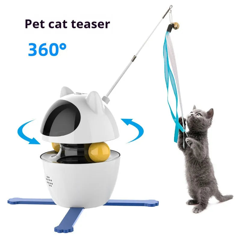 Automatic electronic cat toy with elastic rope and funny stick attachment for indoor cats