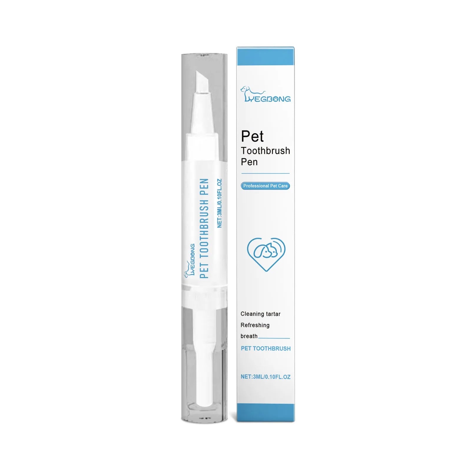Pet dental care brush with integrated 3ml toothpaste gel and 12.5cm handle
