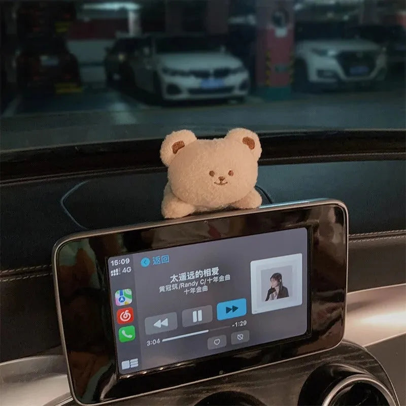 Cartoon-style fabric plush doll for car centre console decoration in bear or rabbit designs
