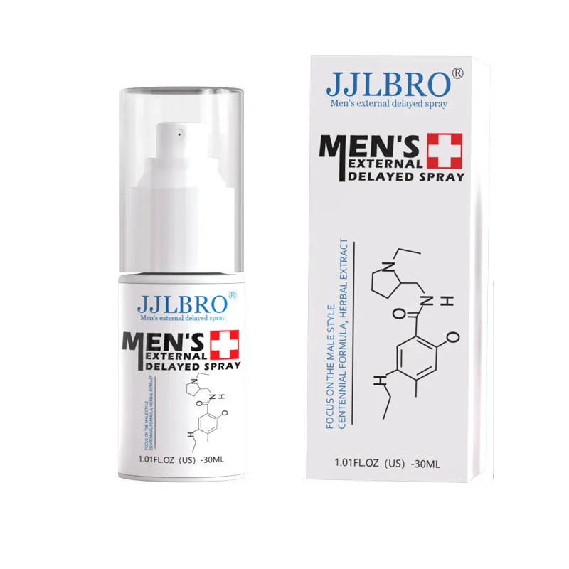 White 30ml bottle of plant extraction delay spray for men.