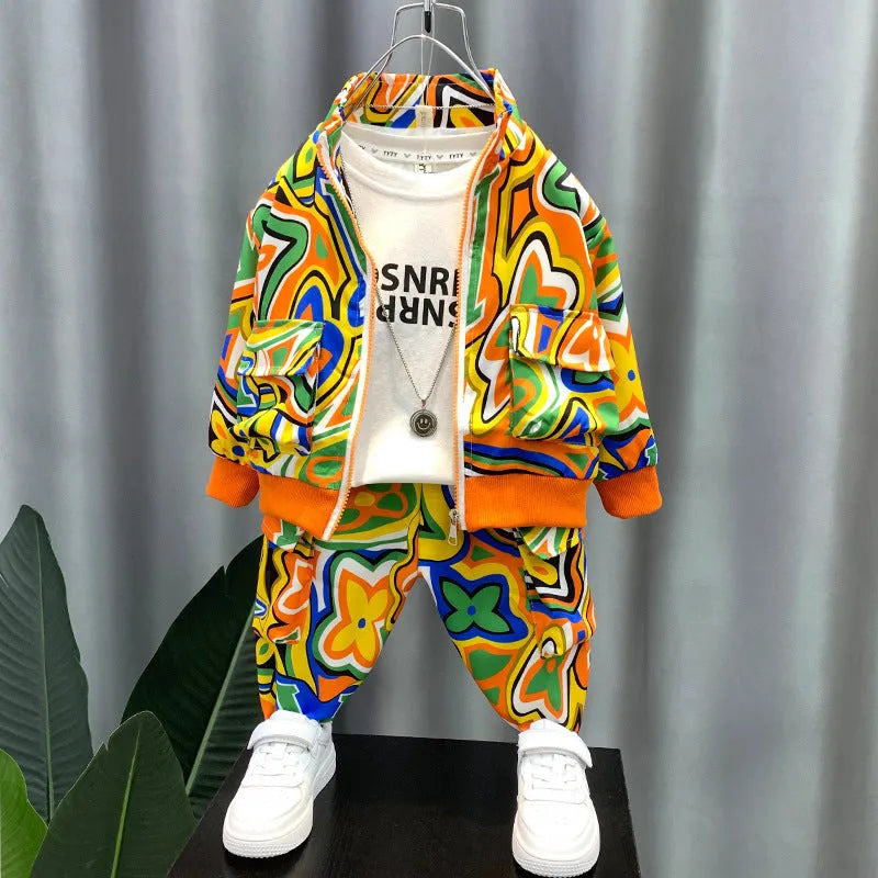 Spring children's two-piece set in blue with long-sleeve shirt and pants for boys