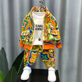 Spring children's two-piece set in blue with long-sleeve shirt and pants for boys
