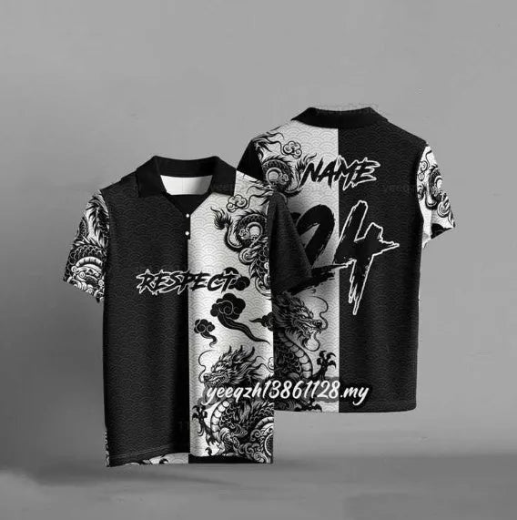 Man's black loose-fit short sleeve t-shirt featuring a large 3D digital printed graphic design on the front.