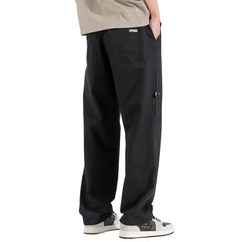 All-match loose wide-leg drawstring trousers in black and khaki for teenagers