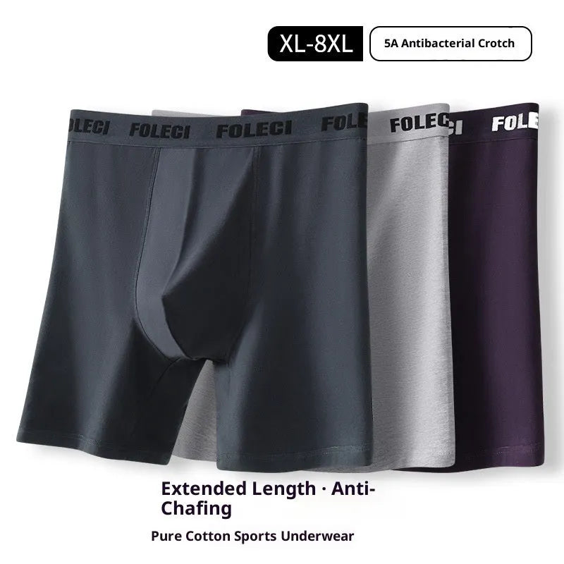 Men's cotton lengthened sports underwear, high waist four-corner boxer in solid dark grey