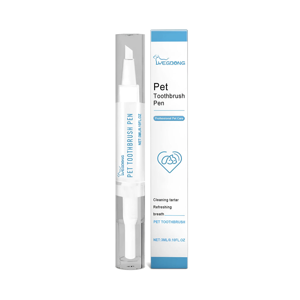 Pet dental care brush with integrated 3ml toothpaste gel and 12.5cm handle