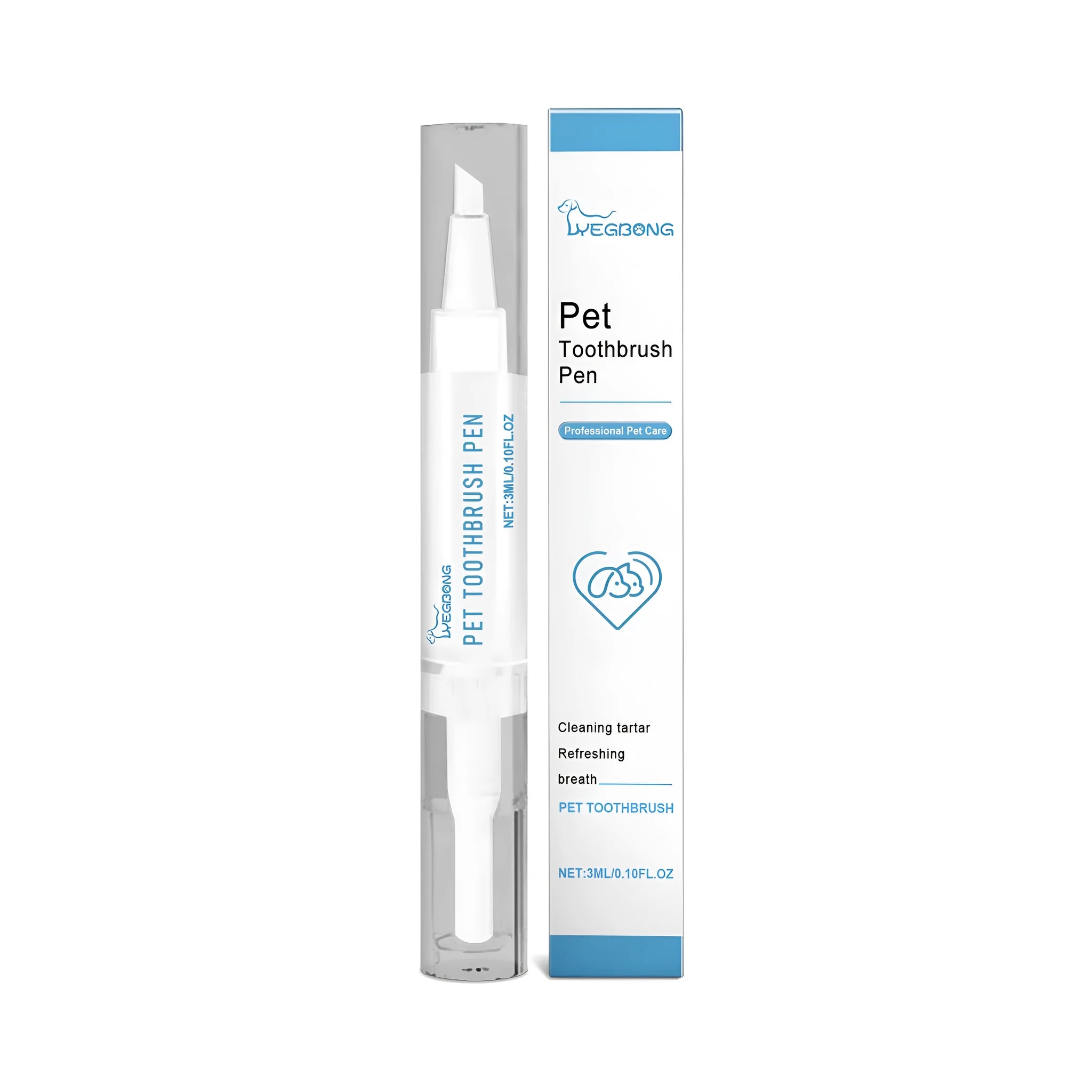 Pet dental care brush with integrated 3ml toothpaste gel and 12.5cm handle