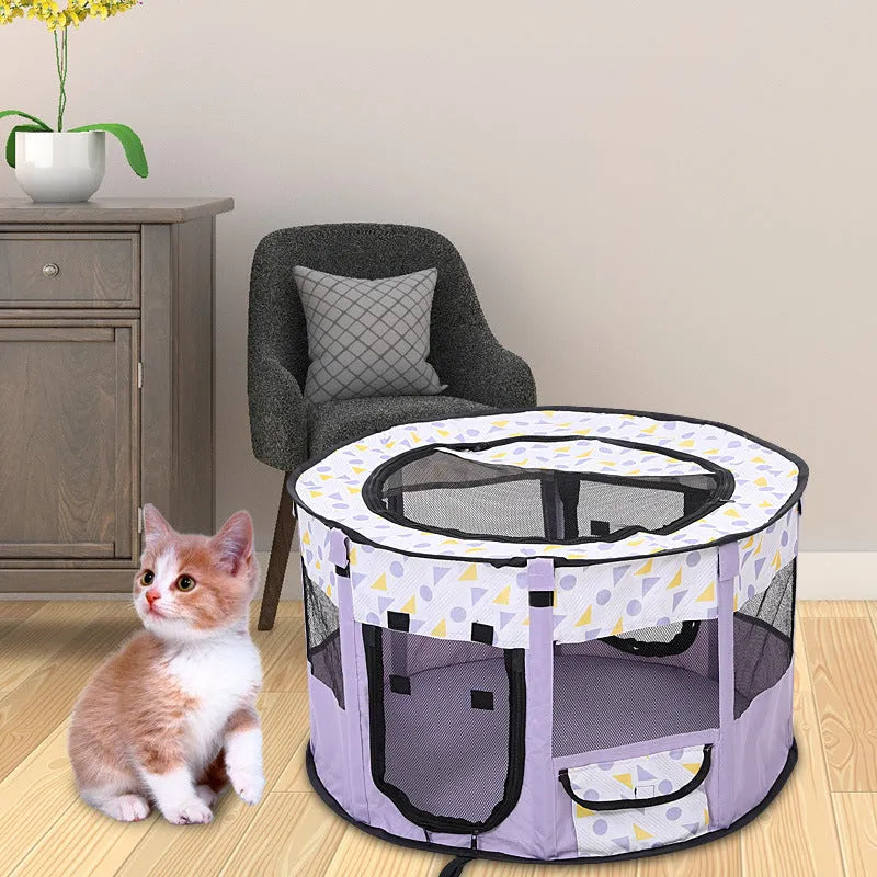 Foldable Oxford cloth mesh pet tent for dogs and cats in colour block design