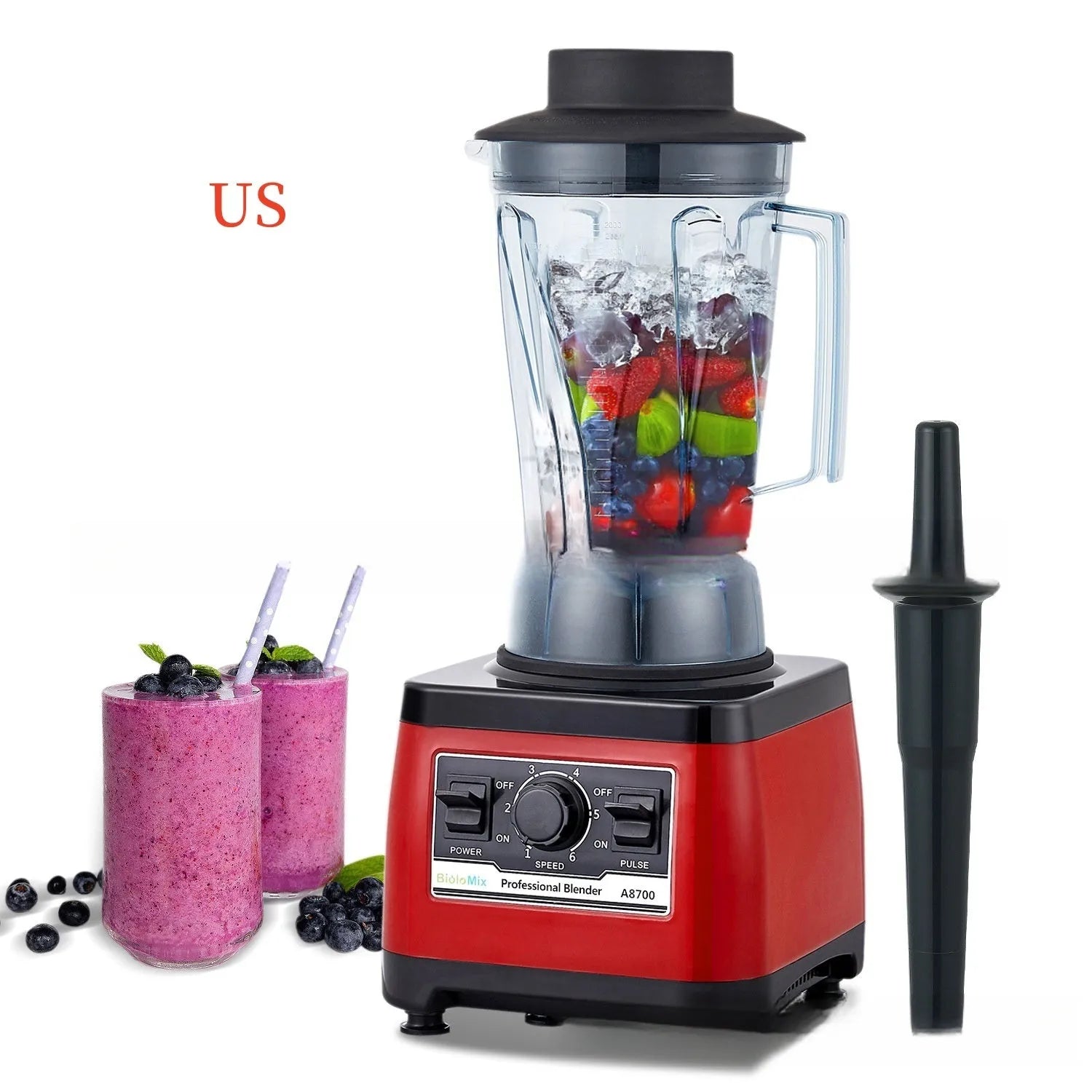 Red A8700 industrial commercial blender with 2-litre jug and 2200W motor.