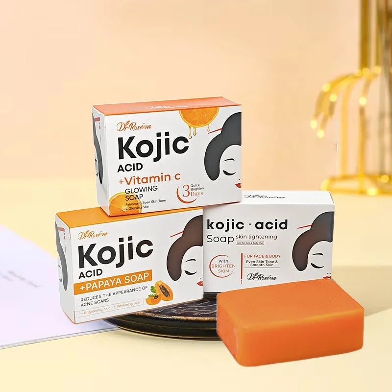 Natural organic soap bar for dark spot removal with kojic acid, vitamin C, and retinol variants